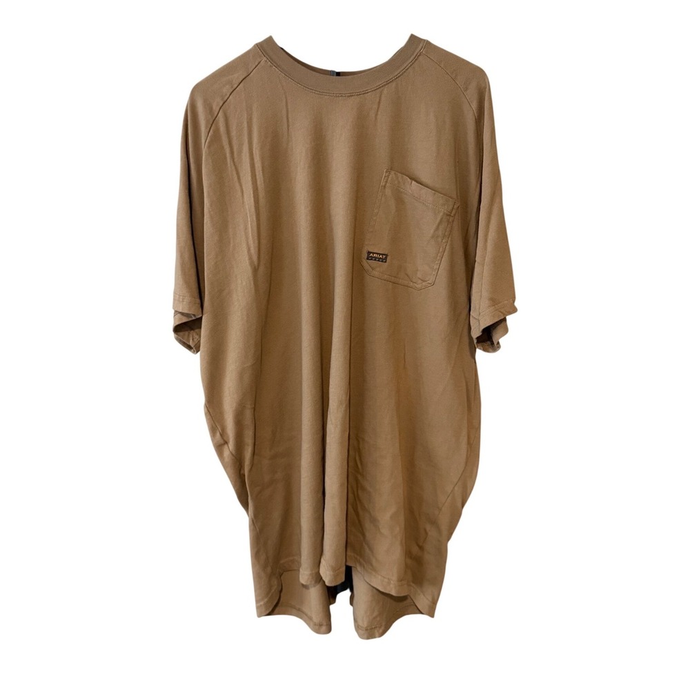 Ariat Rebar Cotton Strong SS T-Shirt Mens 2XL Tan Brown Pocket Work Tee